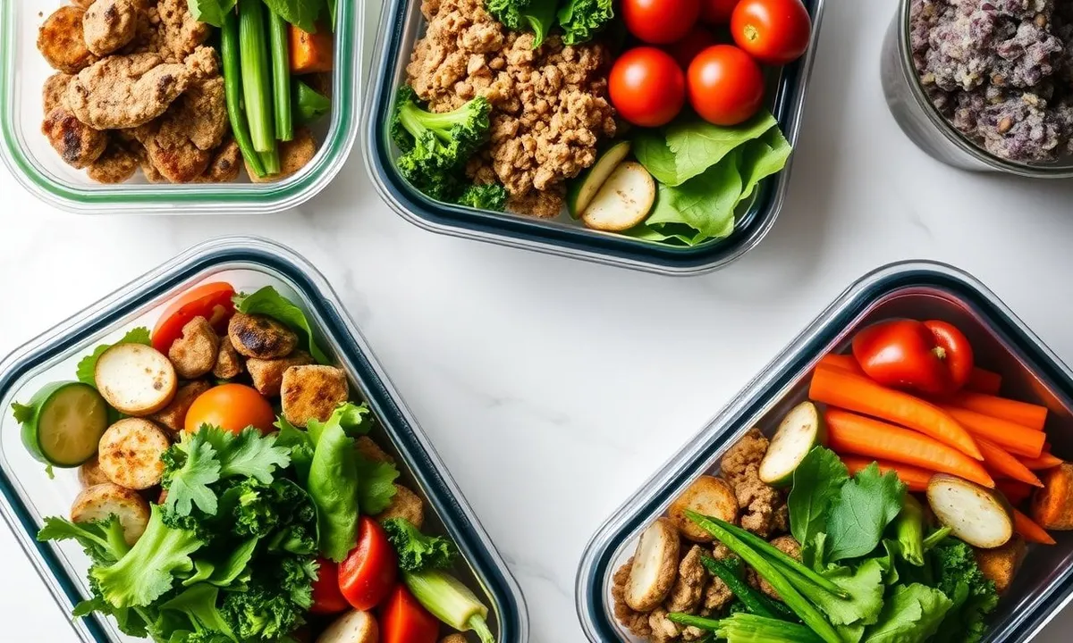 Protein-packed meal prep containers with fresh veggies
