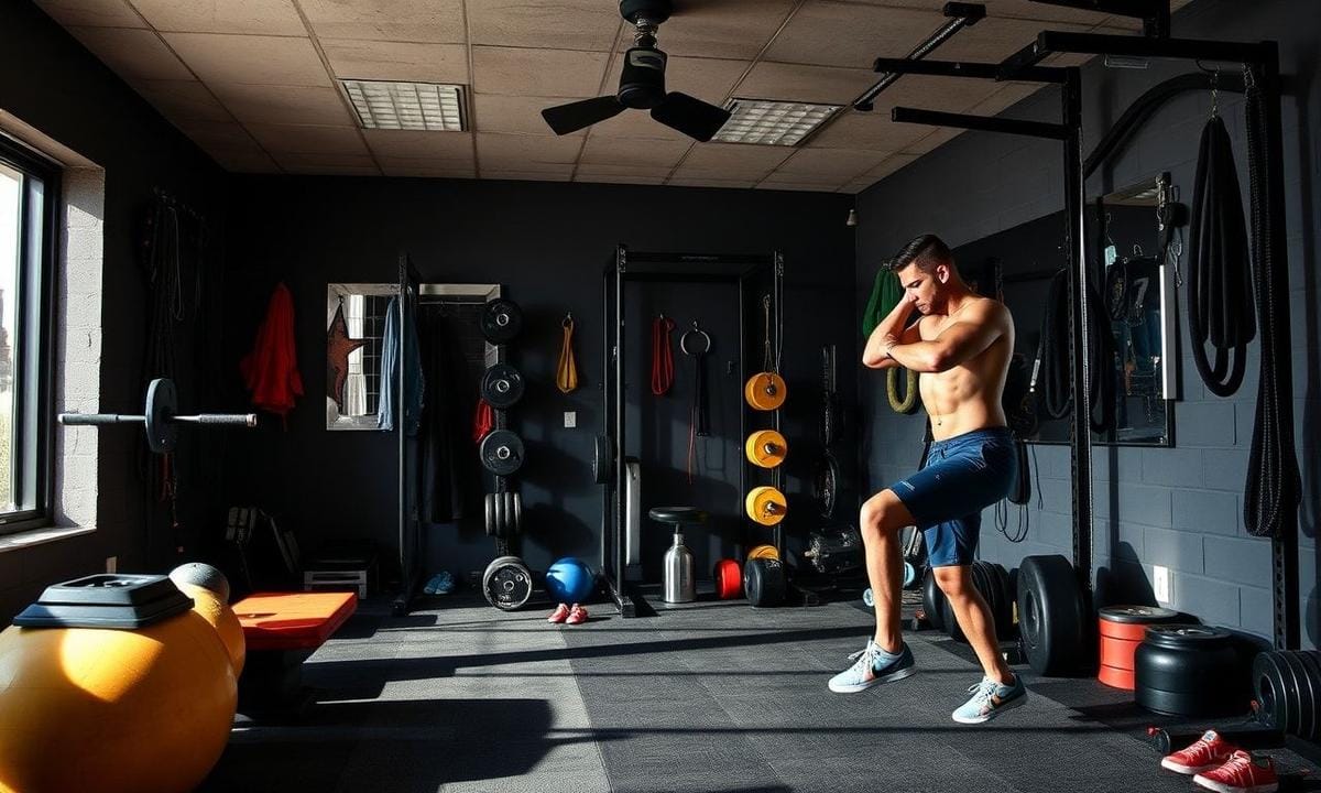 Home gym with diverse workout gear and space