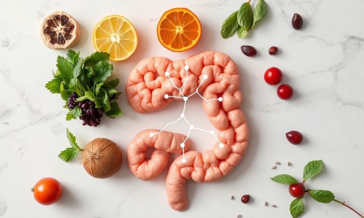 Illustration of gut-brain axis interaction with highlighted neurotransmitters