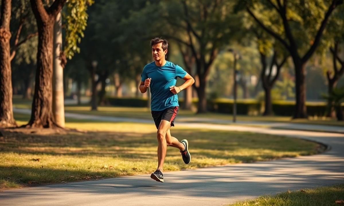 Runner enjoying a peaceful morning jog in an urban park
