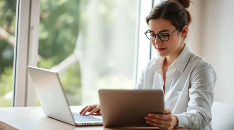 Young professional working on a laptop for low cost business ideas
