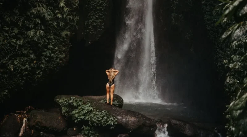 Secluded waterfall in Bali hidden gem location