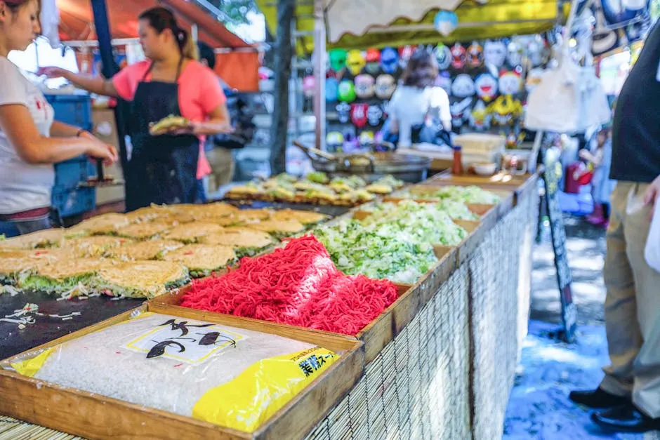 Colorful roulottes food trucks at Place Vaiete Papeete Tahiti at night