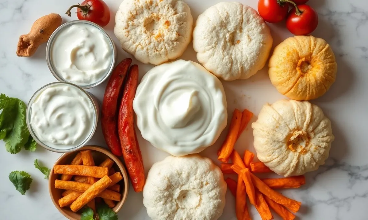 Assortment of Indian fermented foods including dahi and idli