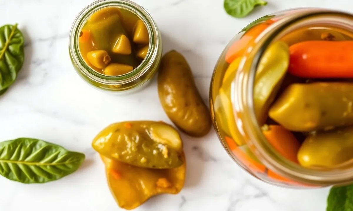 Close-up of homemade Indian fermented pickles