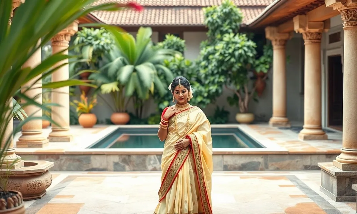 Portrait photography setup in Indian art villa highlighting traditional attire