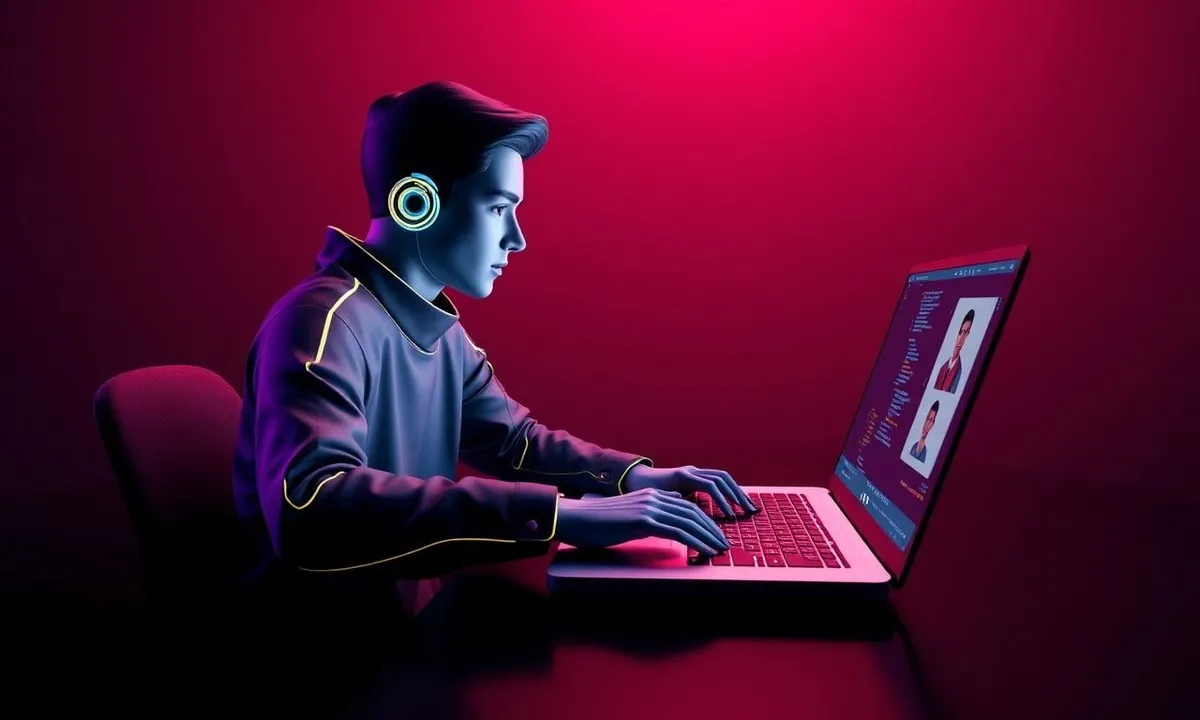 Person coding on laptop with AI code assistant visible