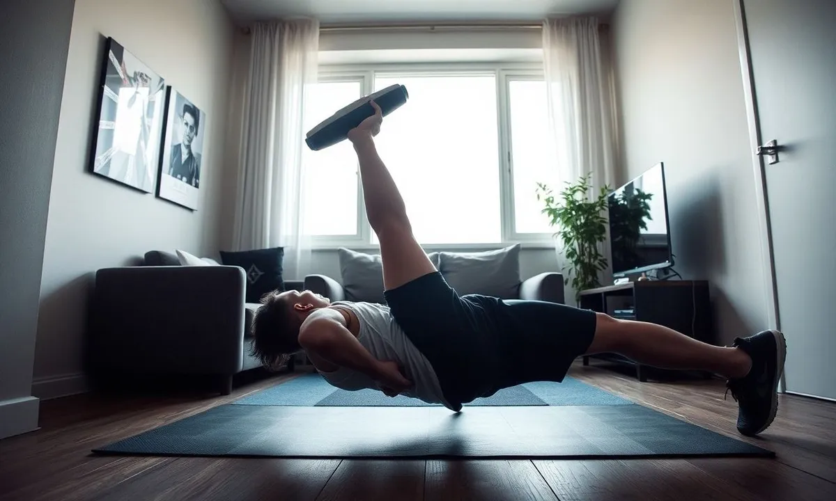 Person Doing Bodyweight Push-Up in Small Apartment