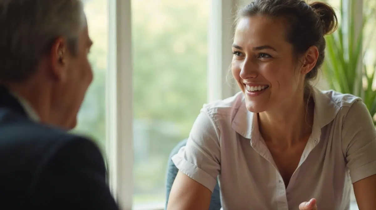 Two professionals engaging in a constructive and calm discussion