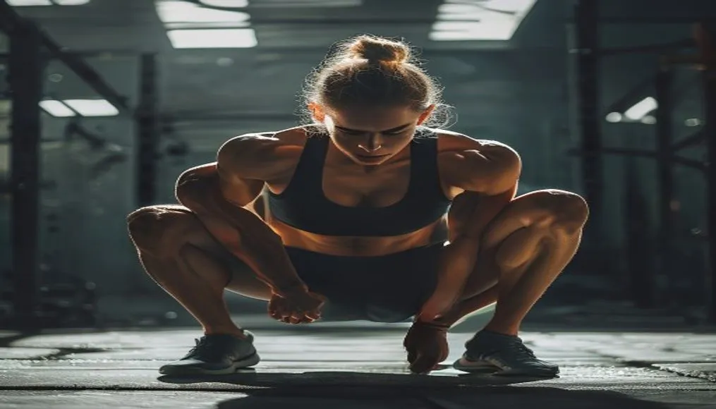 A person performing a perfect bodyweight squat, demonstrating foundational strength