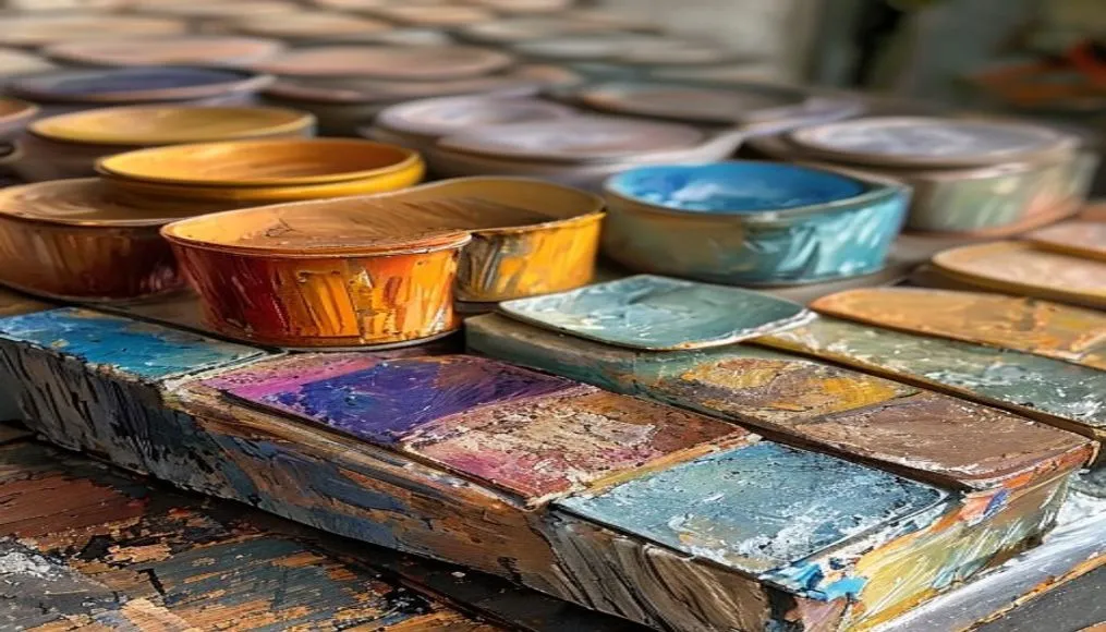 Samples of popular 2026 paint swatches arranged on a wooden surface