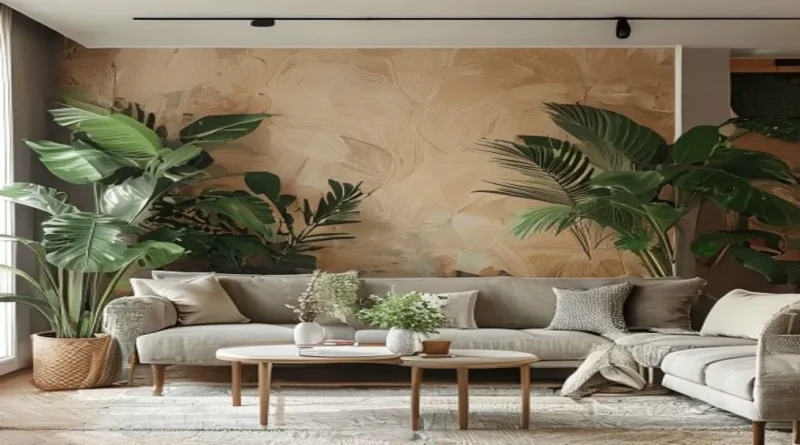 Couple decorating living room, blending modern and rustic styles, home decor collaboration