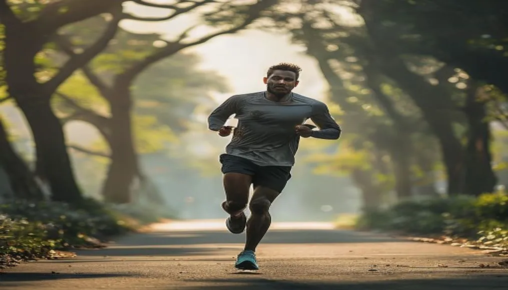 Runner enjoying a peaceful morning jog in an urban park