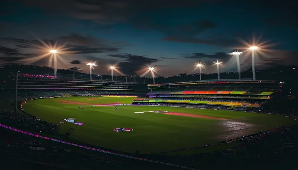 Chepauk stadium under lights during a T20 match