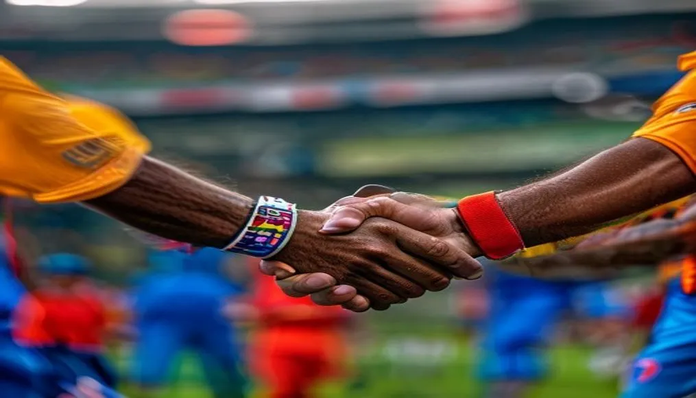 Players shaking hands after a tense T20 encounter