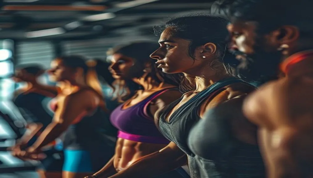 Group of men and women doing a functional training session in a modern Indian gym