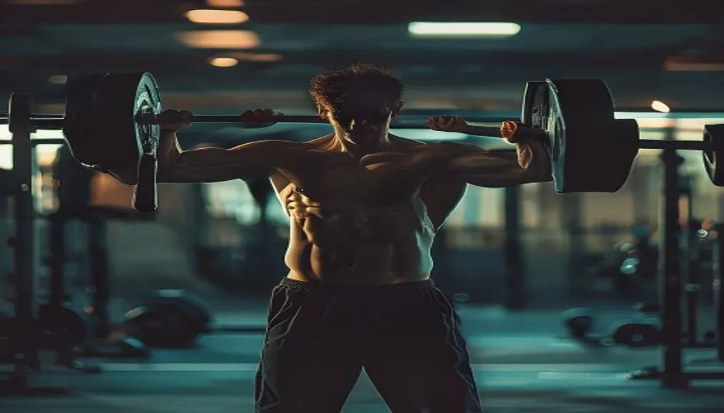 Person lifting weights in a gym during evening