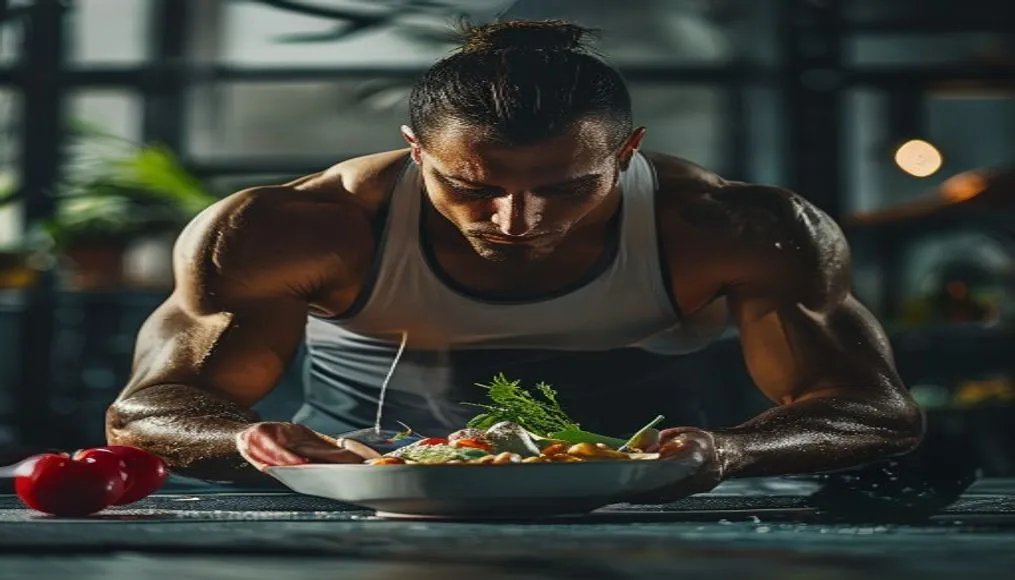 An athlete preparing a healthy post-workout meal to emphasize recovery