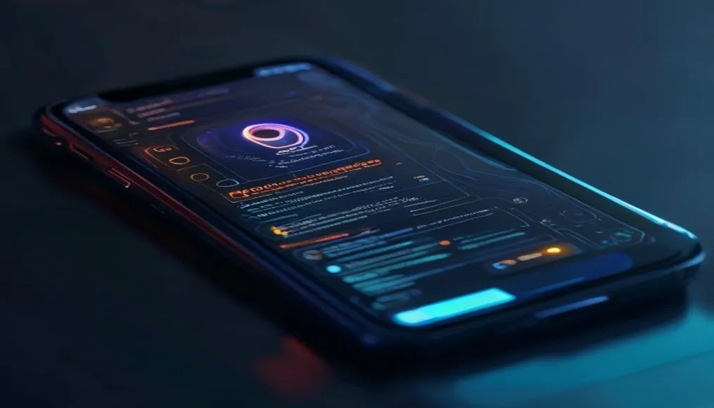 Close-up of smartphone screen showing password manager vault with biometric unlock prompt