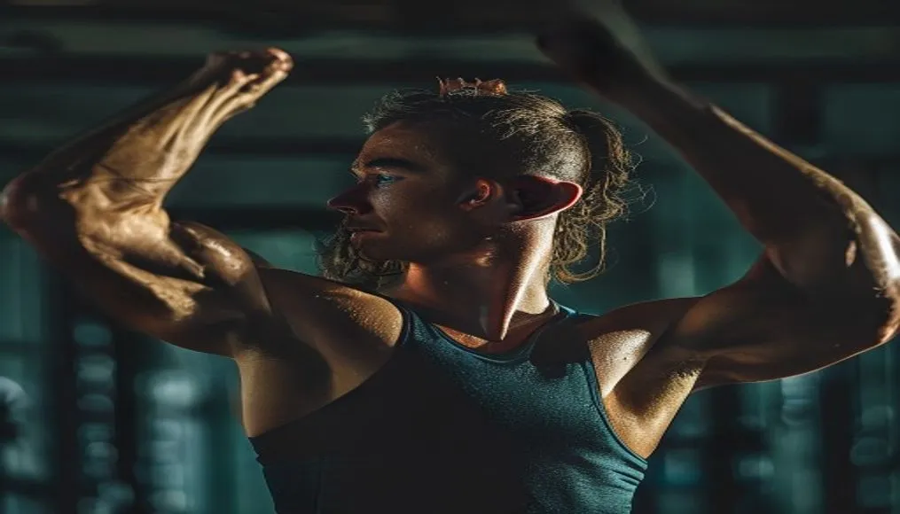 An athlete using resistance bands to perform controlled lateral raises for shoulder health