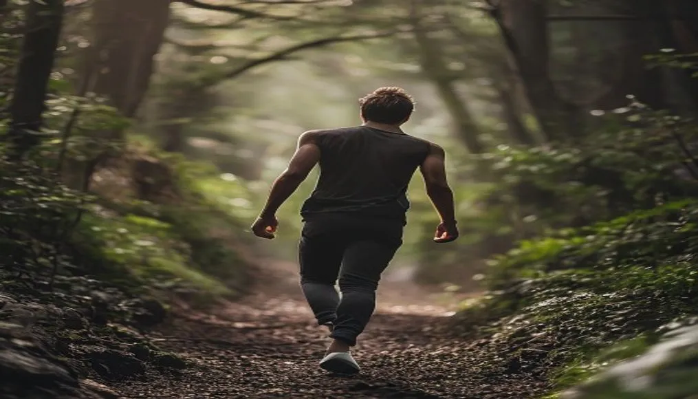 Person walking mindfully through a forest path for mental wellness and focus