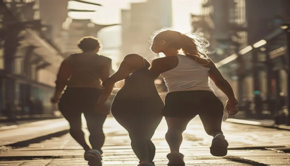 Woman walking with a friend in the city for social connection and fitness motivation