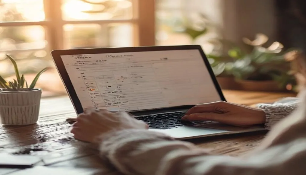 Person reviewing a budget spreadsheet on a laptop