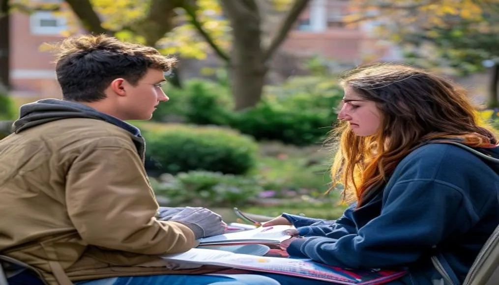 Students discussing meningitis symptoms on campus, public health awareness