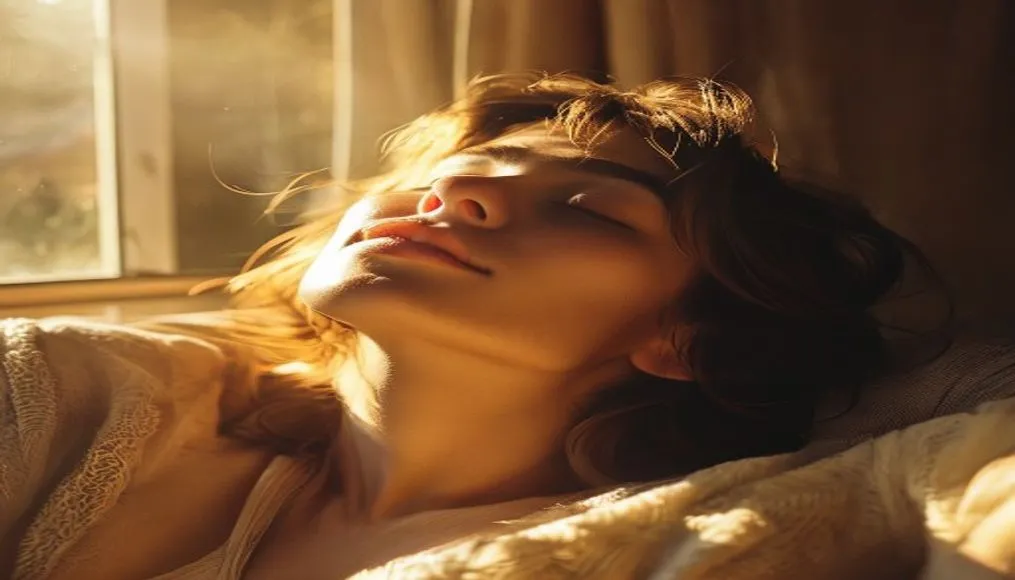 Person relaxing with eyes closed, sunlight streaming in