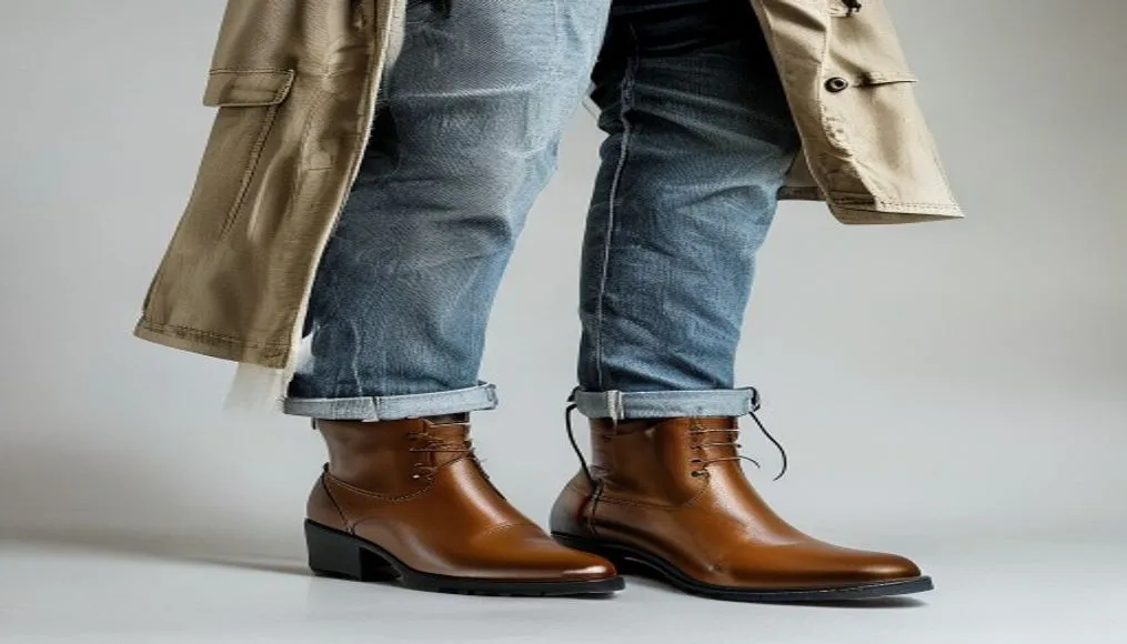 Chelsea boots styled with jeans and trench coat