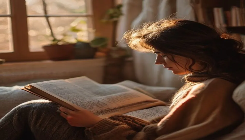 Hero image of a person reading a self‑help book in a cozy room