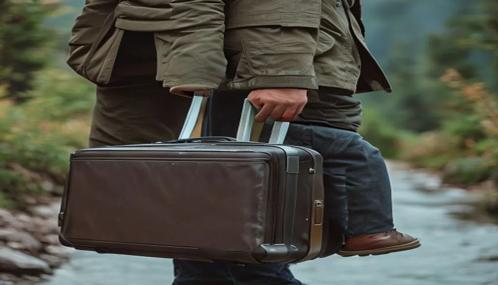Traveler checking a packed carry‑on bag