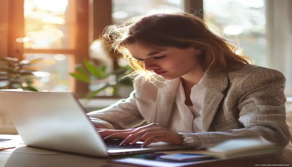 Young professional reviewing finances on a laptop