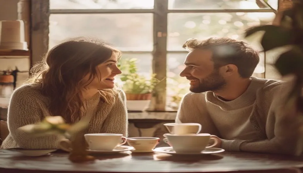 Couple discussing budget over coffee
