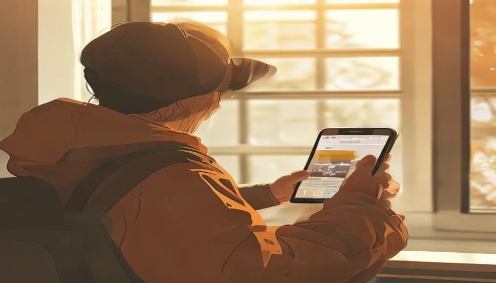Mid‑article illustration of a traveler comparing flight options on a phone