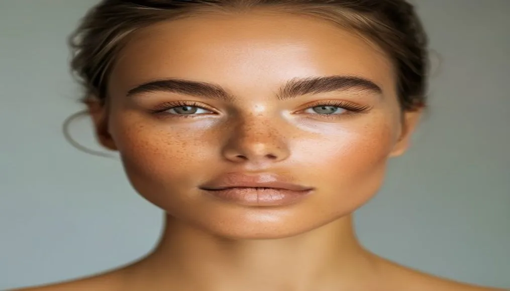 Model demonstrating soft, natural brow shape with light makeup