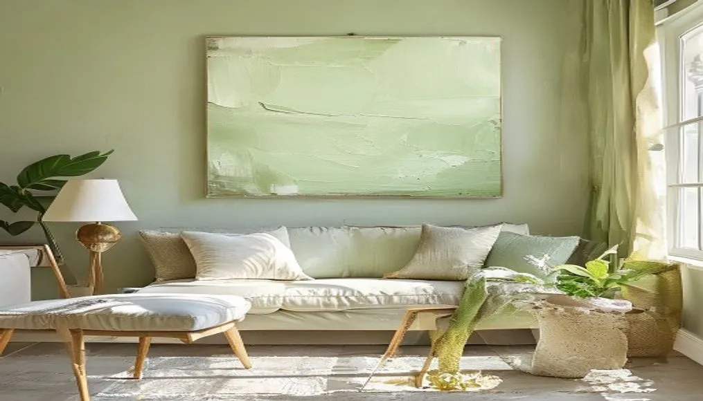 Professional painter applying a soft sage green to a living‑room wall