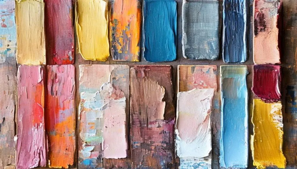 Samples of popular 2026 paint swatches arranged on a wooden surface