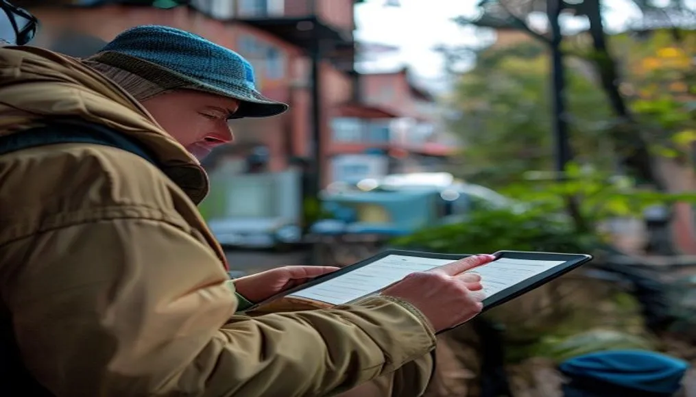 Traveler checking accommodation options on a tablet