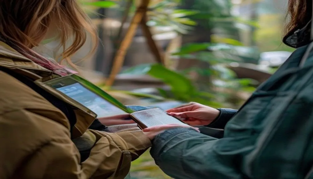 Traveler checking accommodation options on a tablet