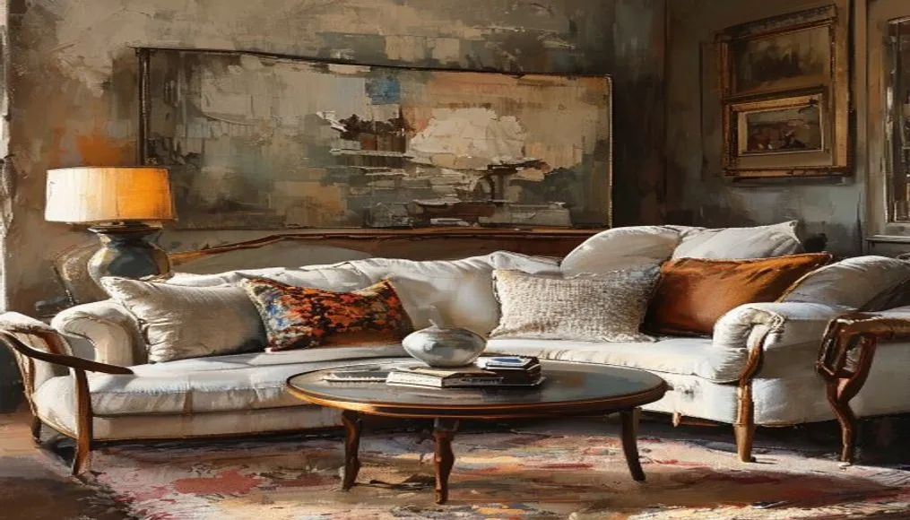 Stylish living room with vintage furniture
