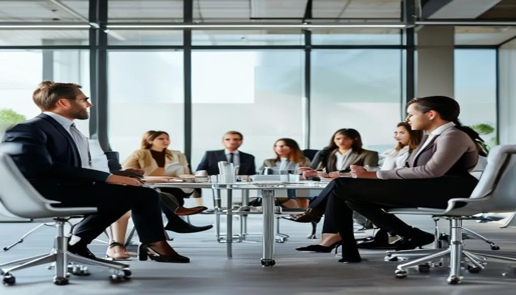 Office meeting with varied attire illustrating perception effects