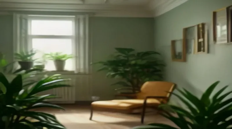 A sunny living room with a resilient snake plant thriving on neglect
