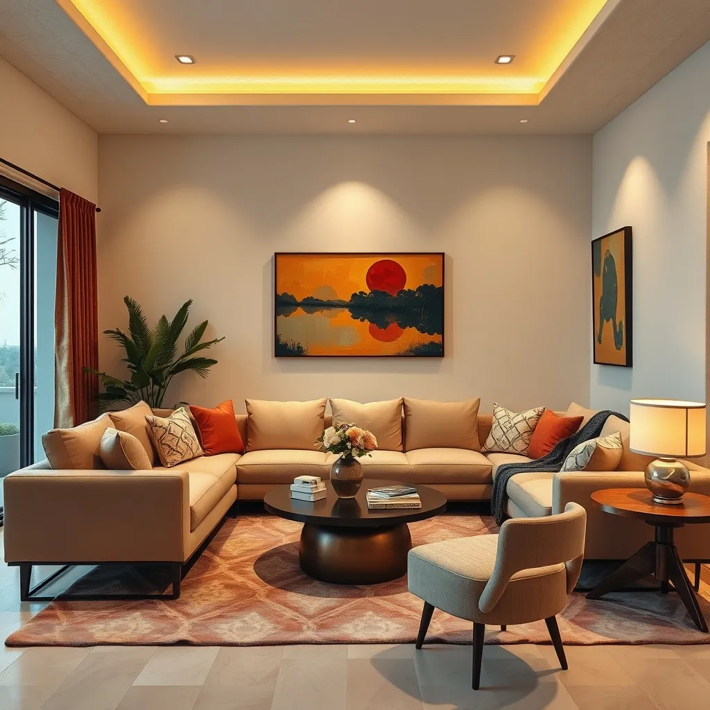 Modern living room with Indian accents