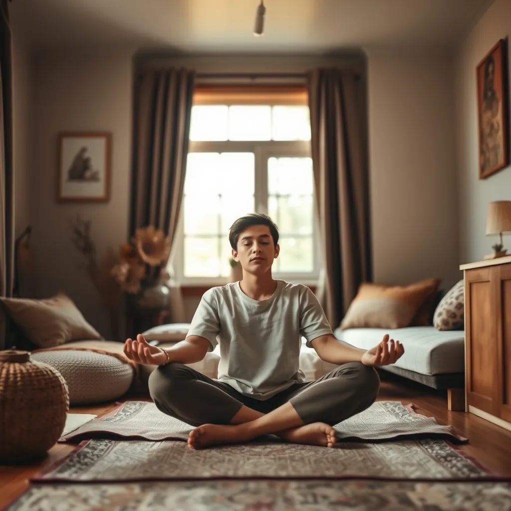 Person practicing mindful stillness in a cozy room