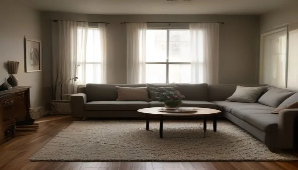 Stylish low‑pile rug in a compact living room