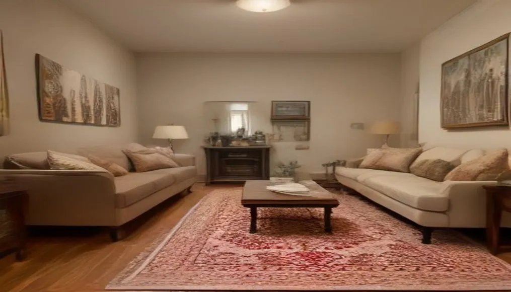 Rug secured with non‑slip pad and Command strips