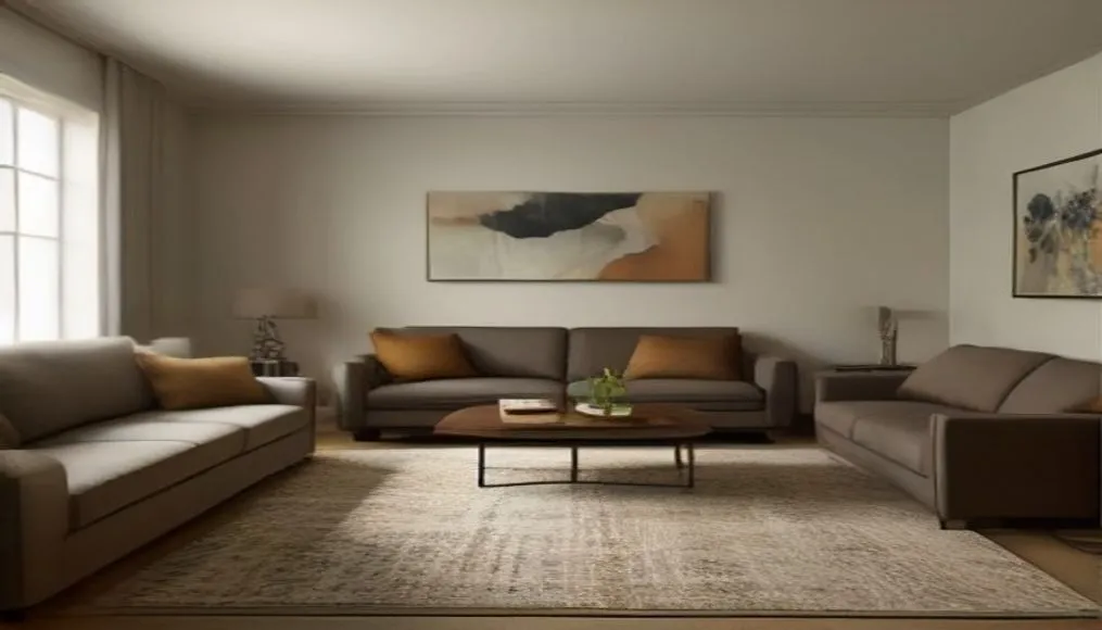 Stylish low‑pile rug in a compact living room