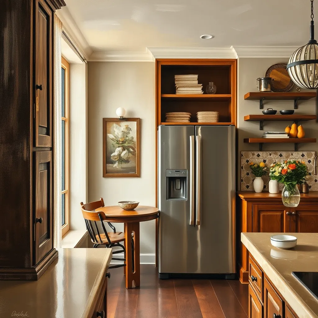Overflow storage unit tucked into dining nook