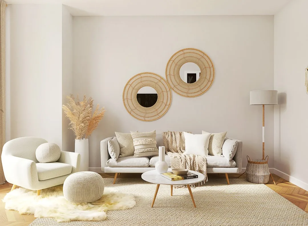 Cohesive living room blending Scandinavian and Bohemian decor styles